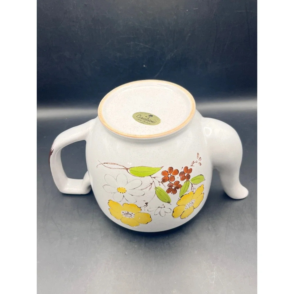 Vtg JMP Casualstone Japan Stoneware‎ Teapot Decorated Floral Daisy Retro 1970s